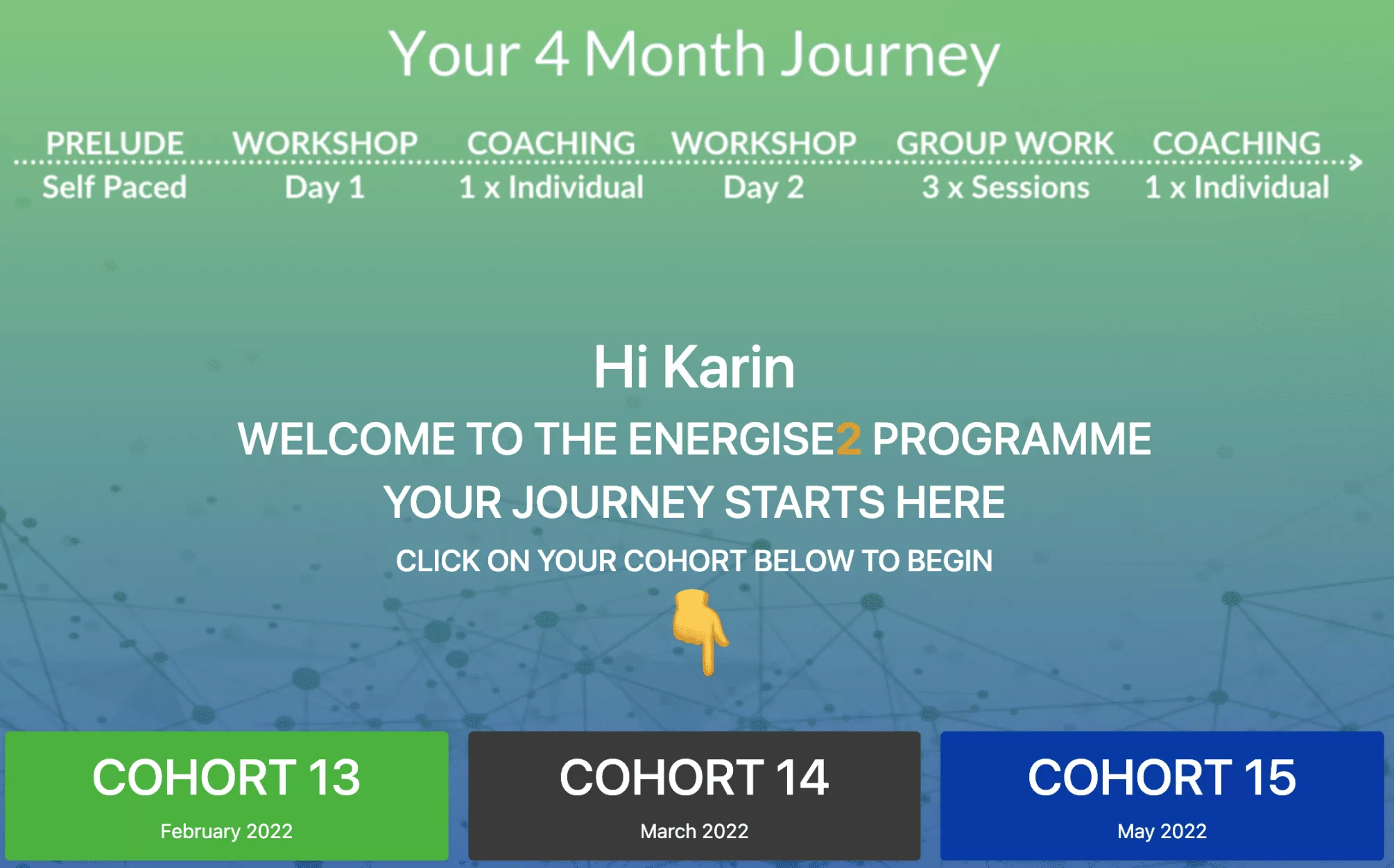 Screenshot of the Energise2 Learning Hub Welcome page.